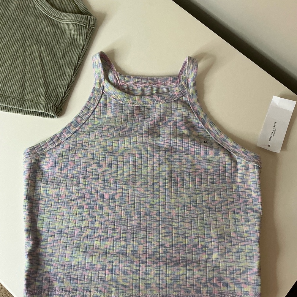 American Eagle Outfitters Green and Multicolor Ribbed Tank Crop Tops - Picture 4 of 6